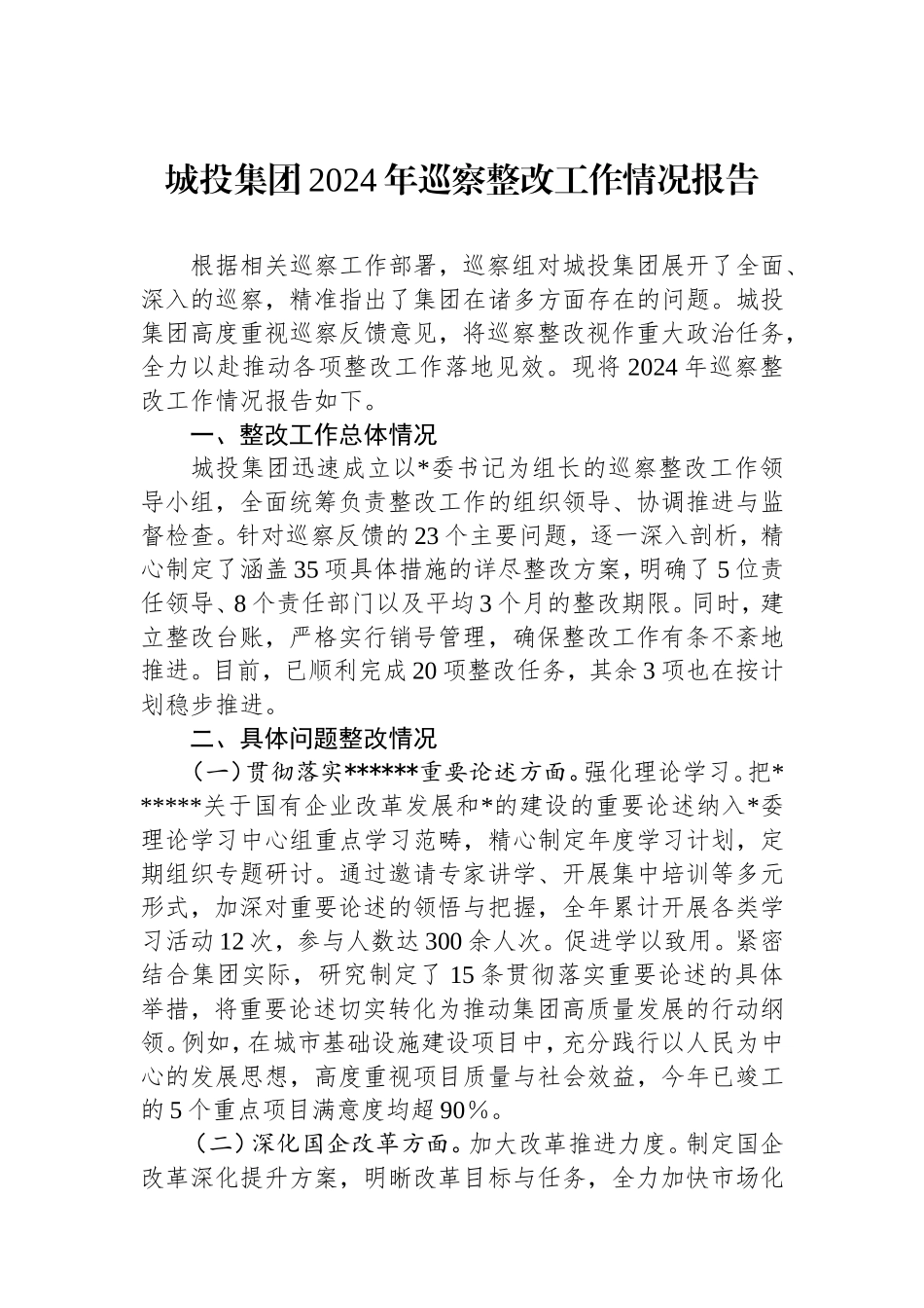 城投集团2024年巡察整改工作情况报告.doc_第1页