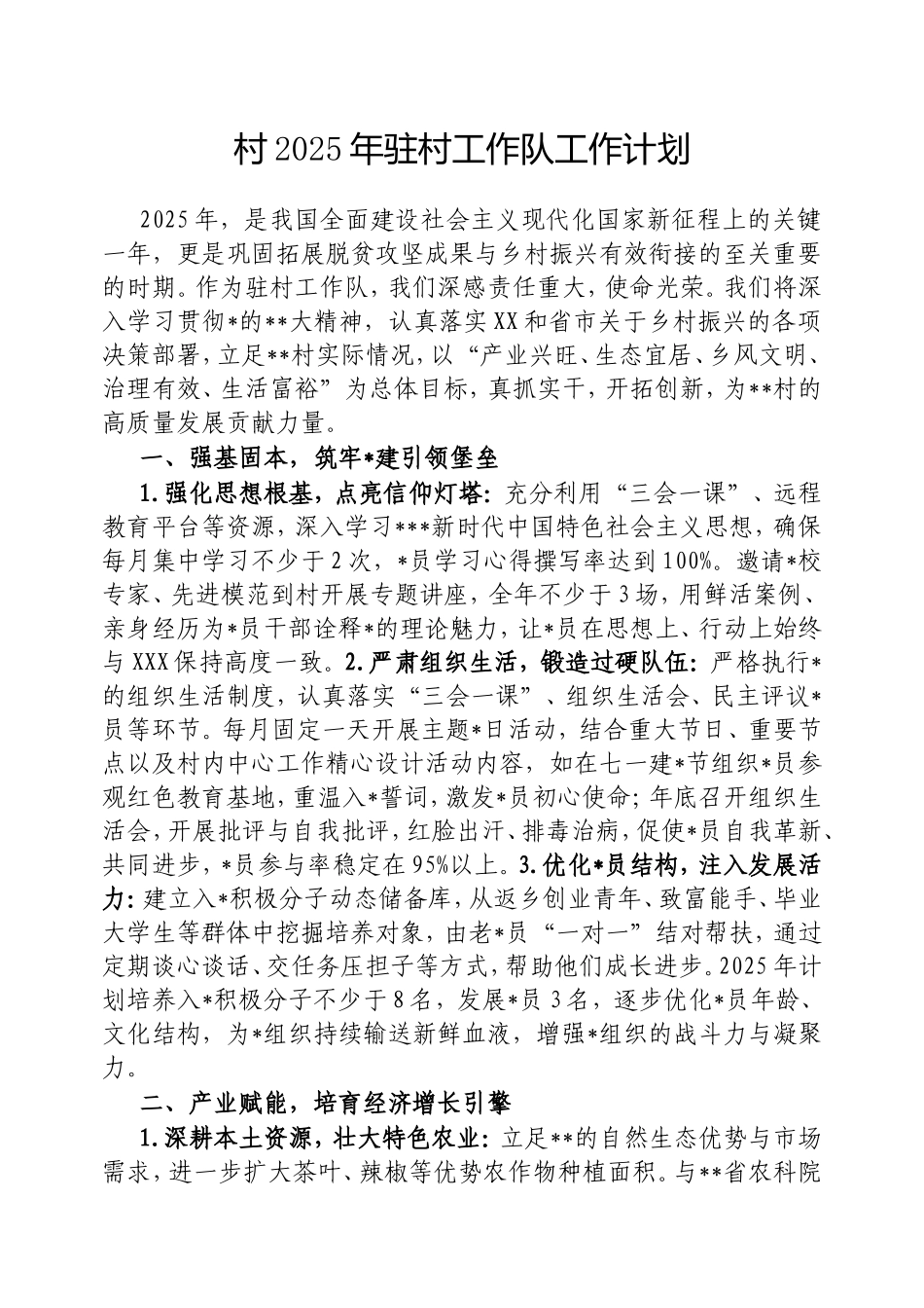 村2025年驻村工作队工作计划.doc_第1页