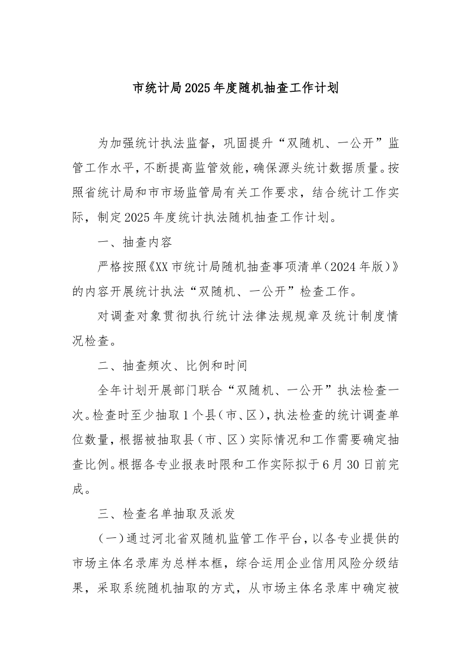 市统计局2025年度随机抽查工作计划.doc_第1页