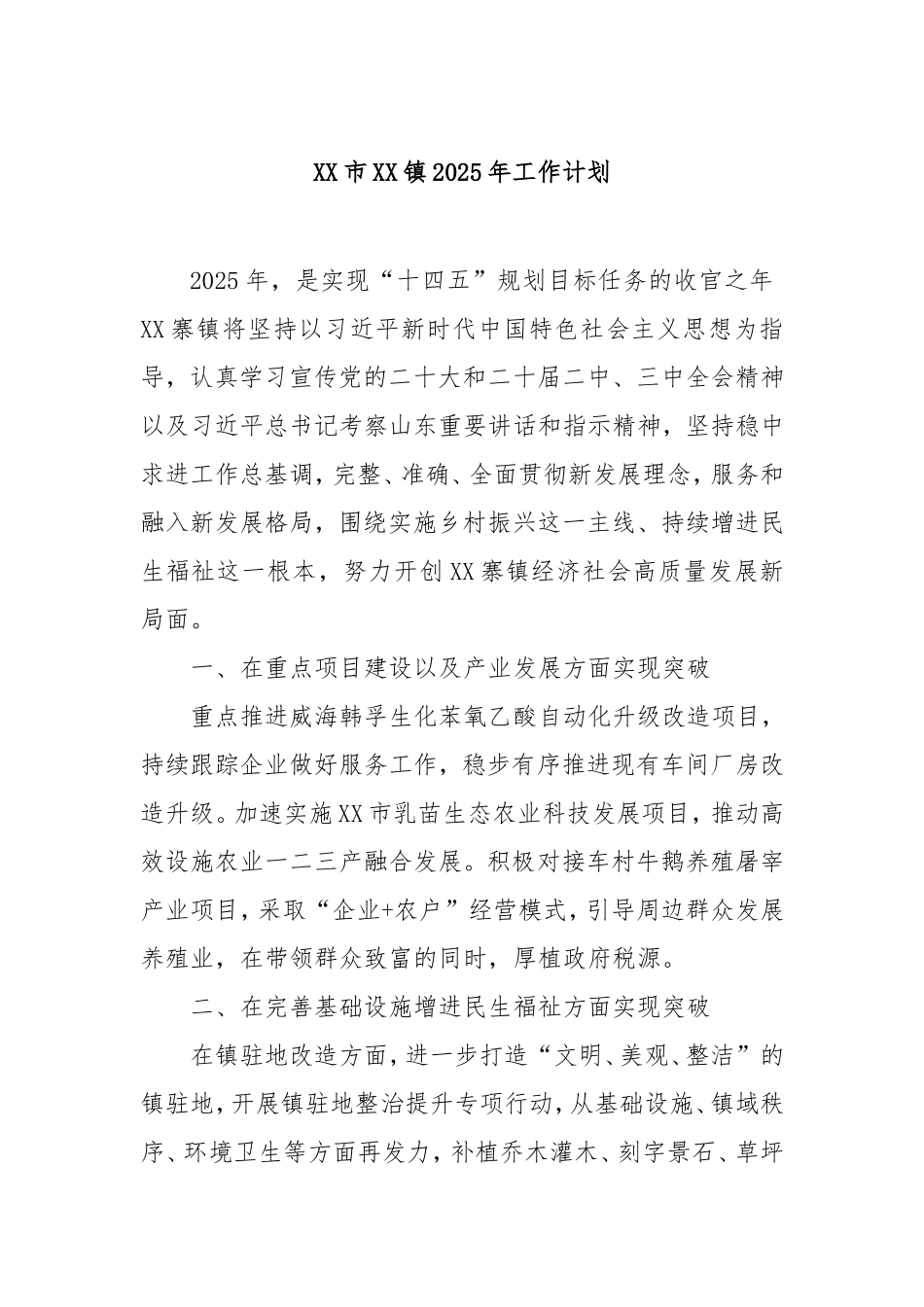 市镇2025年工作计划.doc_第1页