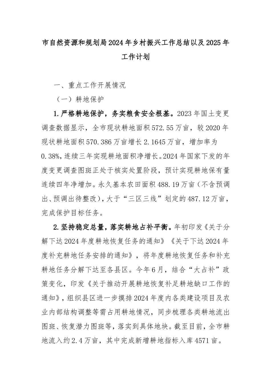 市自然资源和规划局2024年乡村振兴工作总结以及2025年工作计划.doc_第1页