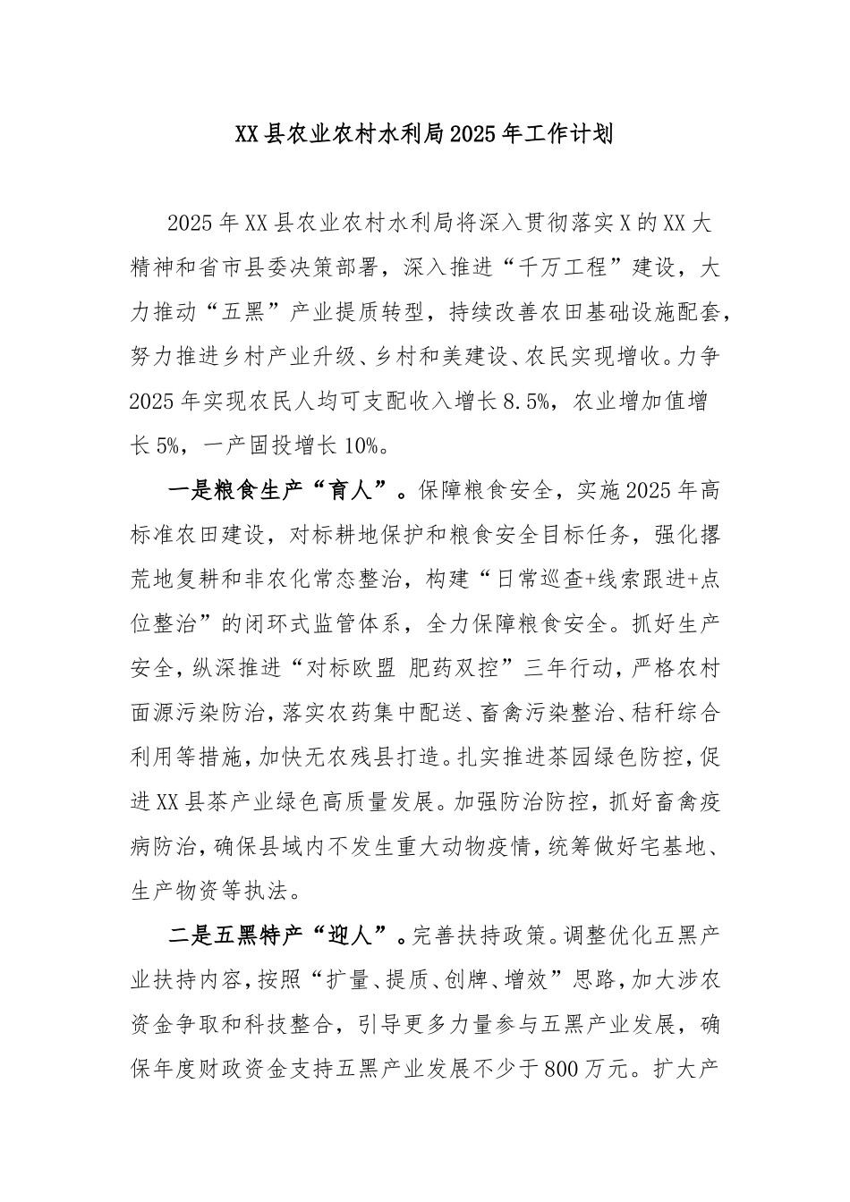 县农业农村水利局2025年工作计划.doc_第1页