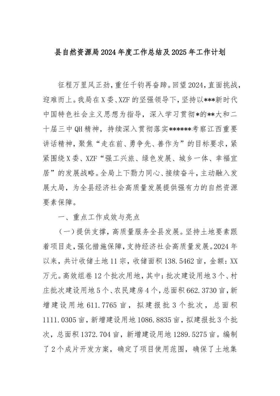 县自然资源局2024年度工作总结及2025年工作计划.doc_第1页