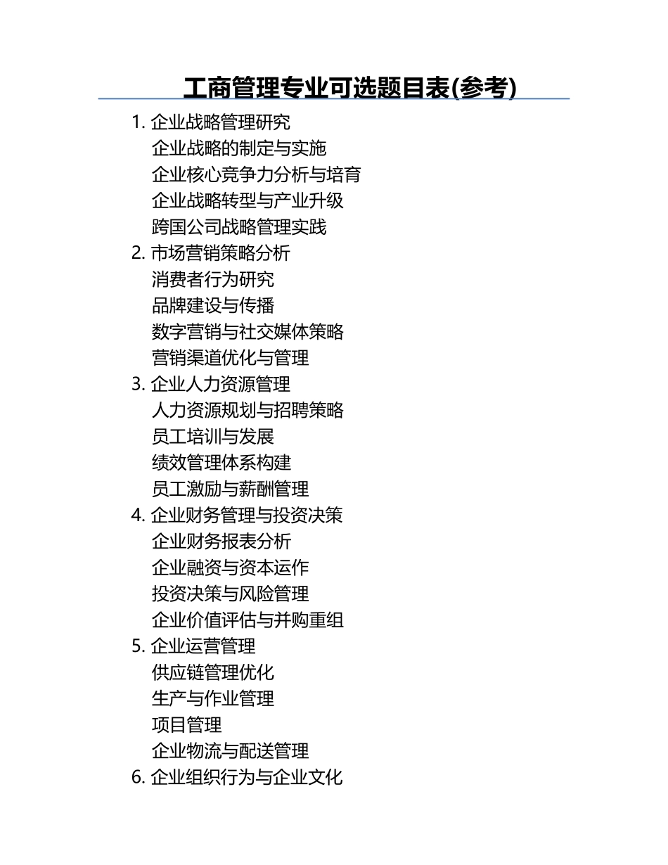 工商管理专业可选题目表(参考).docx_第1页