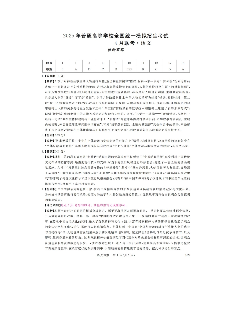 2025届河南省金科新未来联考高三下学期4月模拟预测语文答案.docx_第1页