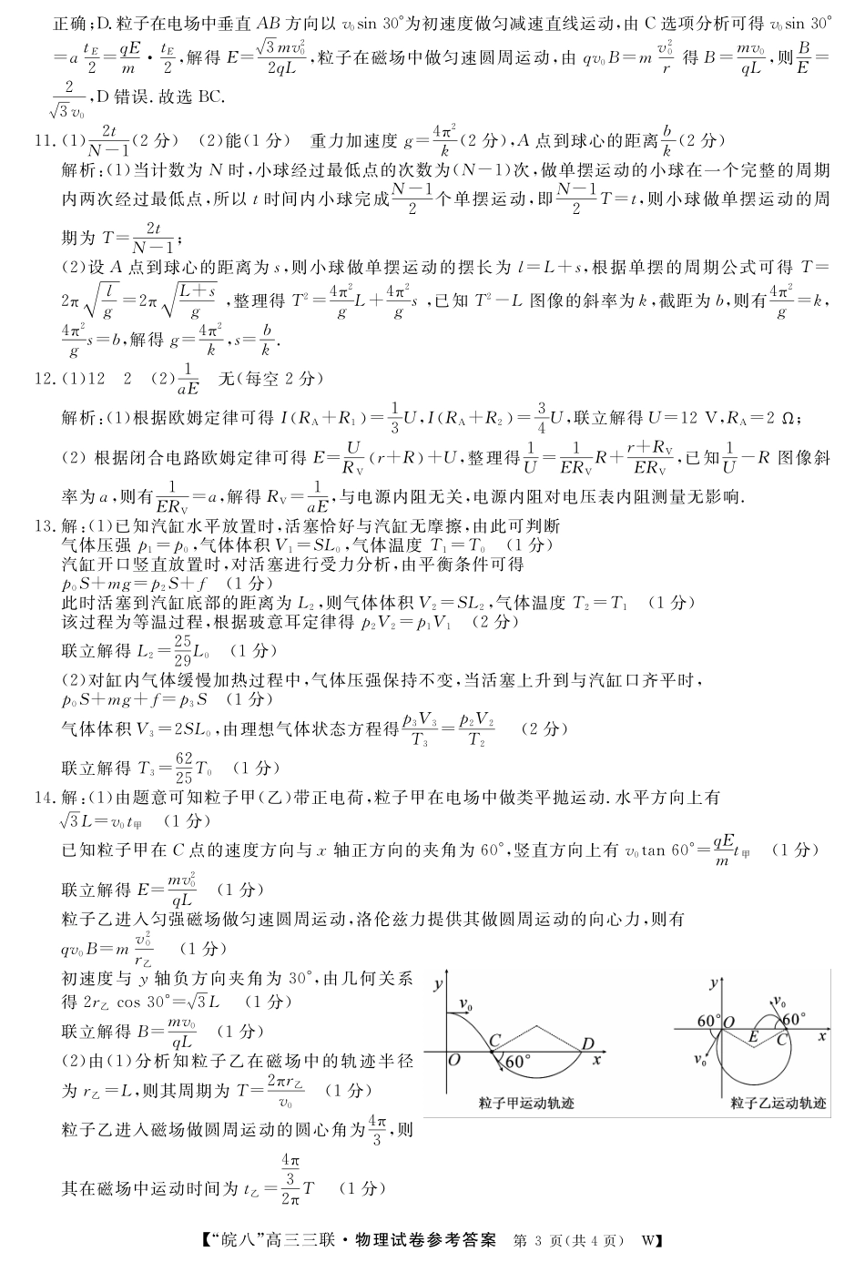 安徽省“皖南八校”2025届高三第三次大联考物理答案.pdf_第3页