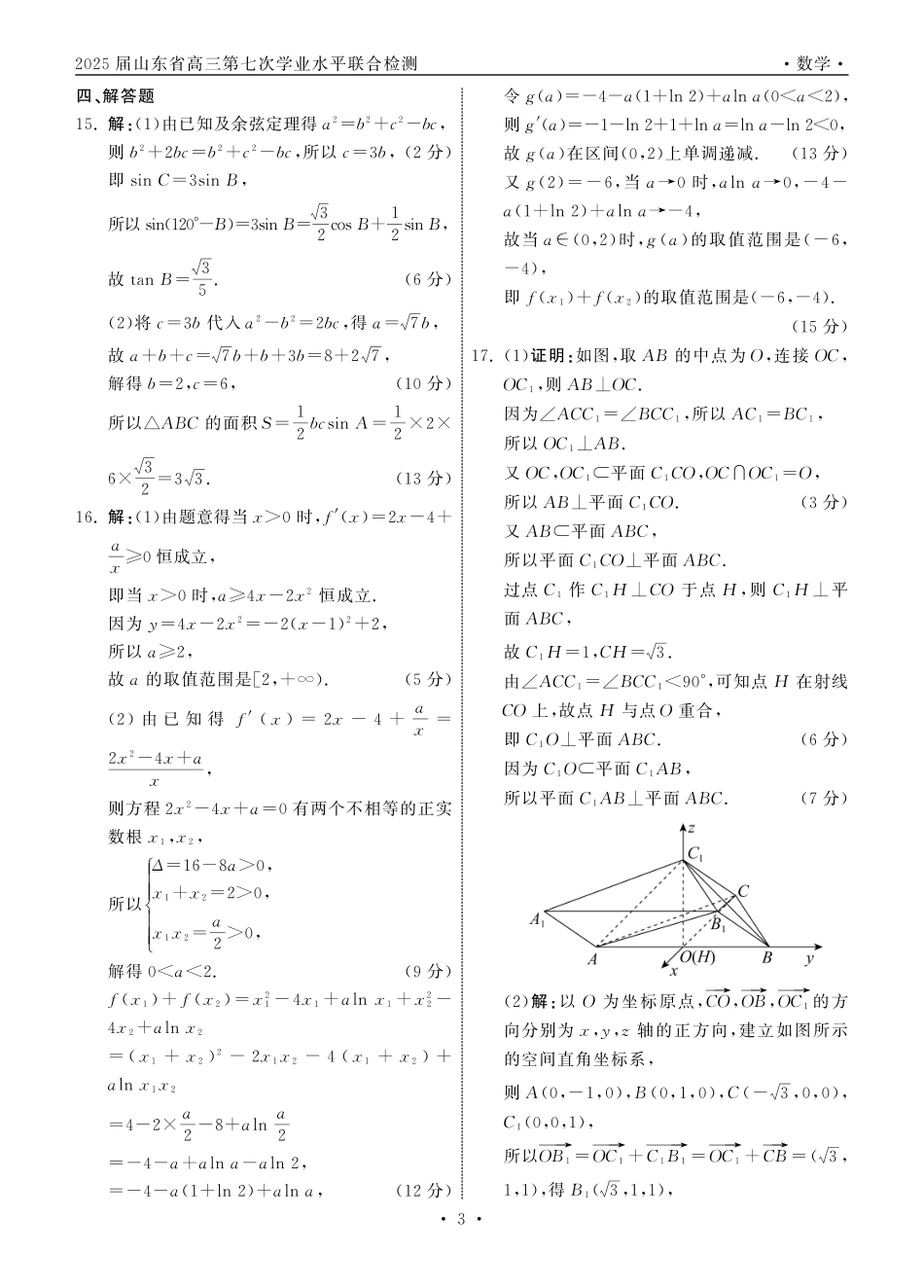齐鲁名校大联考2025届山东省高三第七次学业水平联合检测数学答案.pdf_第3页