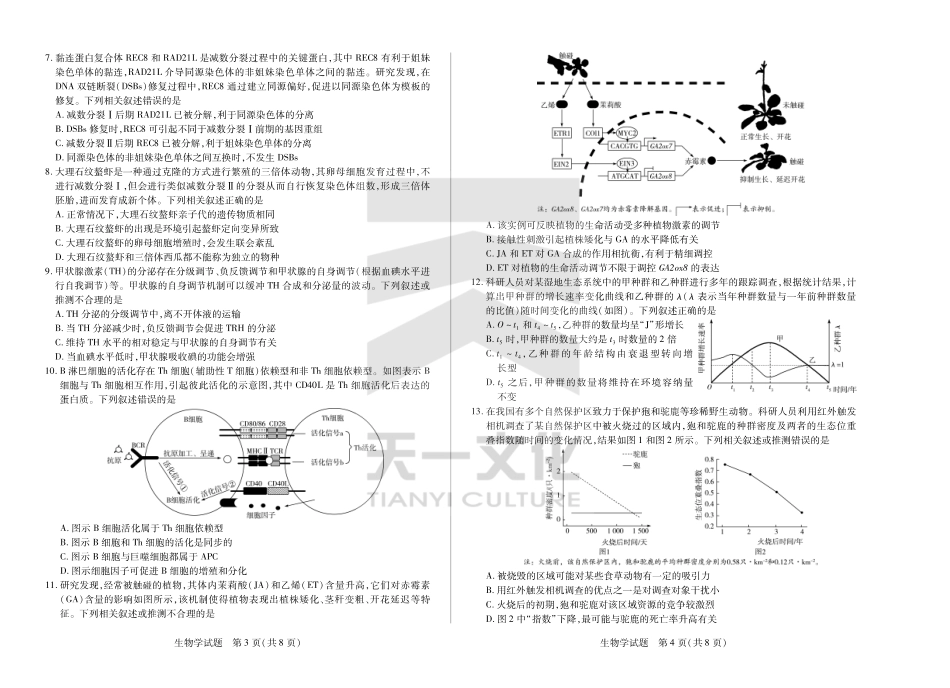 皖豫名校联盟2024-2025学年高三4月份检测生物试题.pdf_第2页