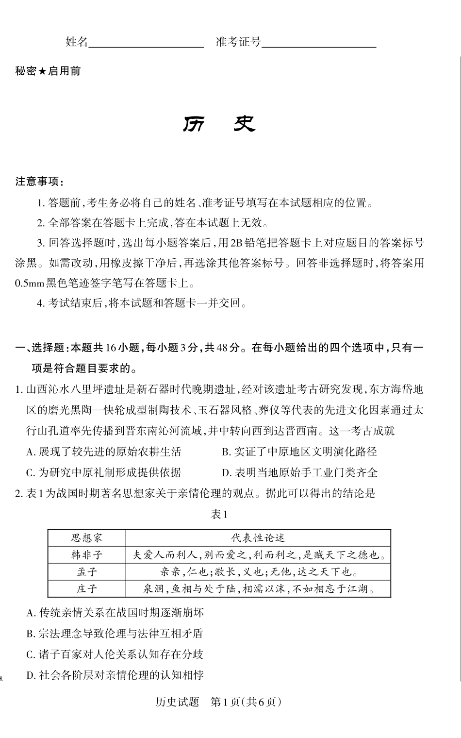 2025年山西高考省二模（冲刺卷）历史试题.pdf_第1页