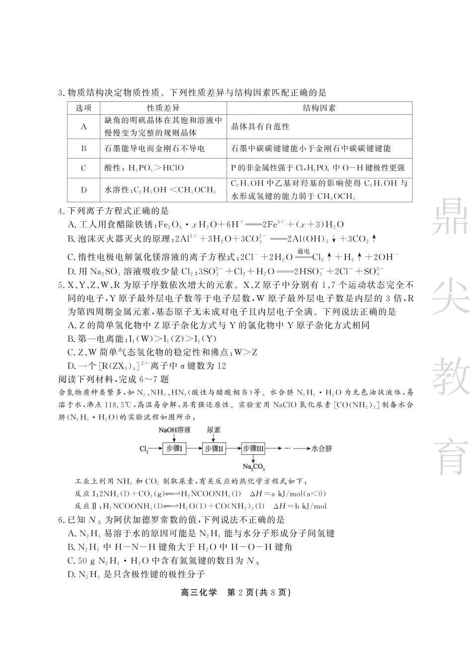 安徽省鼎尖教育2024-2025学年高三逐梦杯实验班大联考化学试题.pdf_第2页