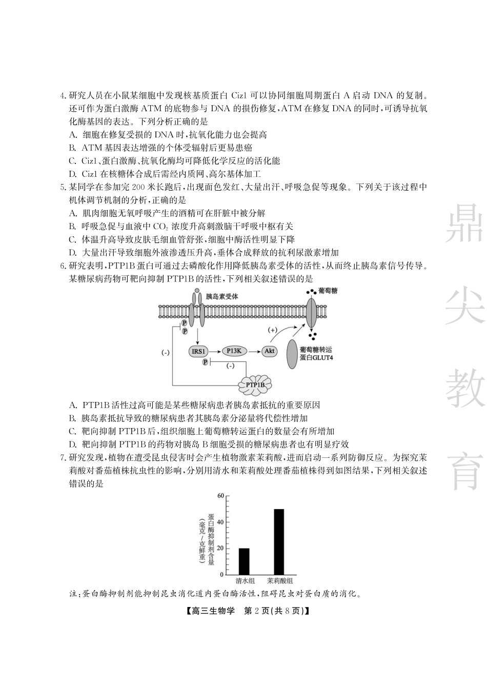 安徽省鼎尖教育2024-2025学年高三逐梦杯实验班大联考生物试题.pdf_第2页