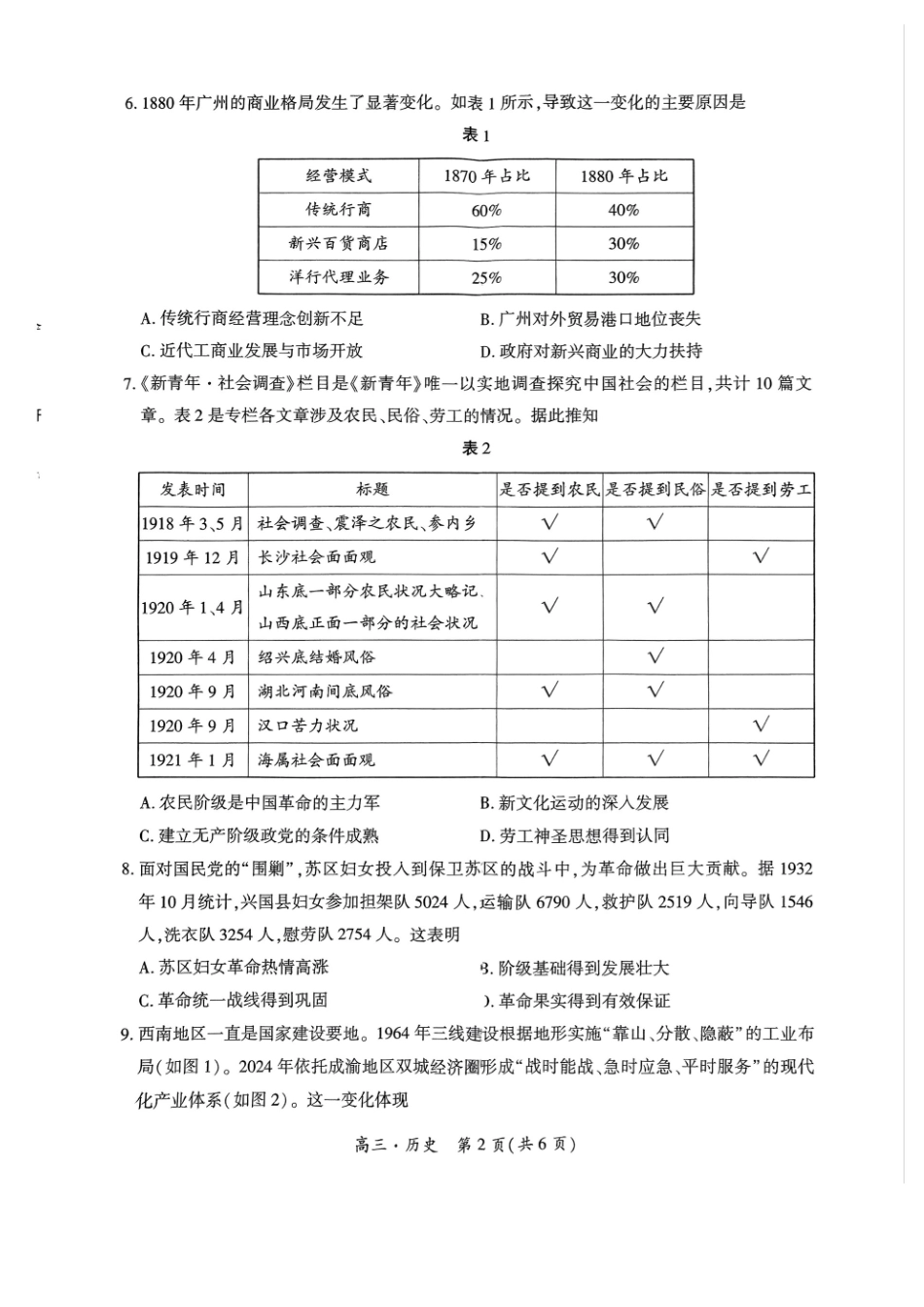 贵州省黔南布依族苗族自治州2025届高三年级第三次模拟考试历史试题.pdf_第2页