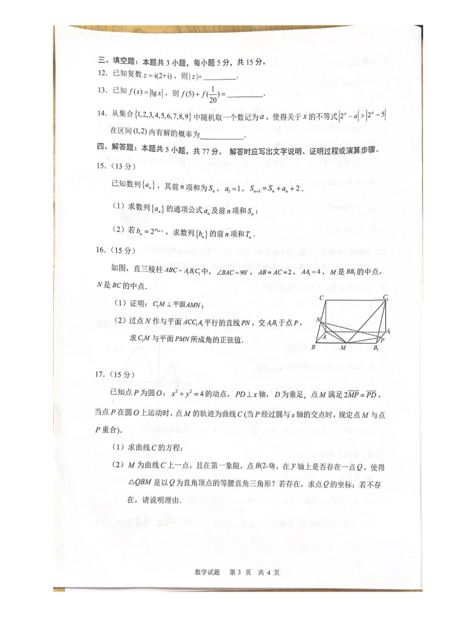 海南省海口市2024-2025学年高三下学期仿真考试数学试题.pdf_第3页