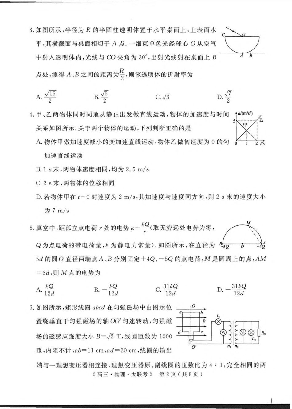 河南省H20高中联盟2024-2025学年高三下学期4月联考物理试卷（含答案）.pdf_第2页