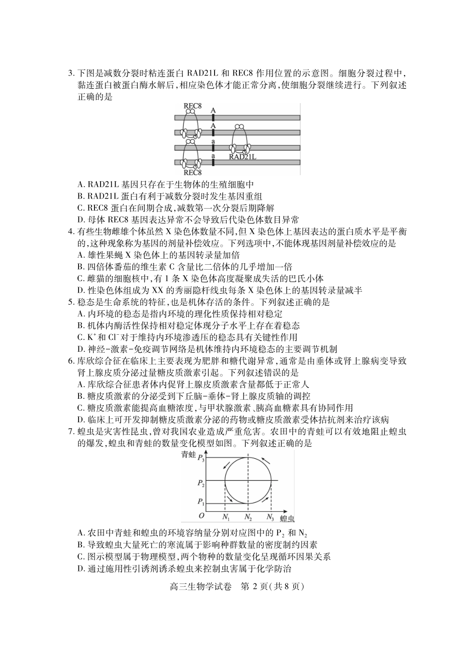 湖北省2025届高三（4月）调研模拟考试生物试题.pdf_第2页
