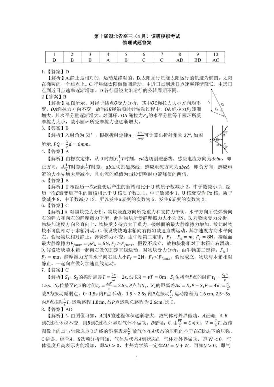 湖北省2025届高三（4月）调研模拟考试物理答案.pdf_第1页