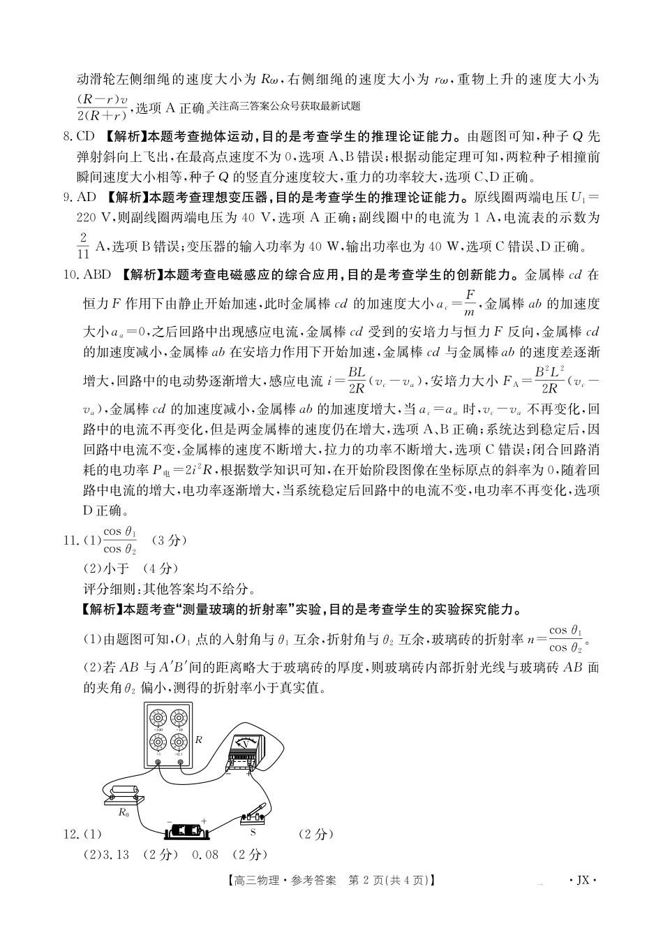 江西省2025届全国“优创名校”高三金太阳4月联考(25-489C)高三物理489C答案.pdf_第2页