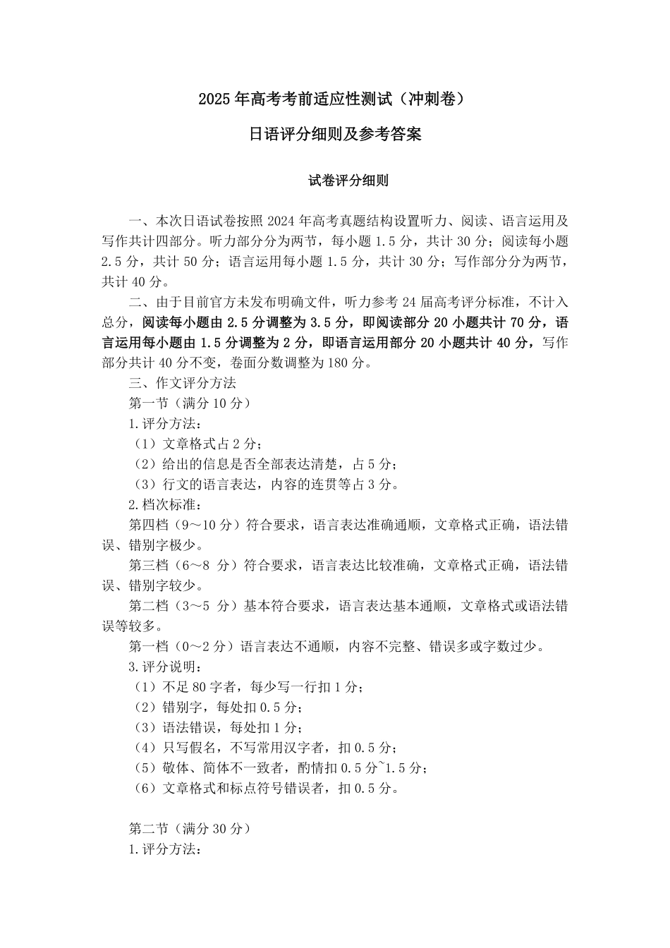 山西省思而行2025年高考考前适应性测试（冲刺卷）日语答案.pdf_第1页