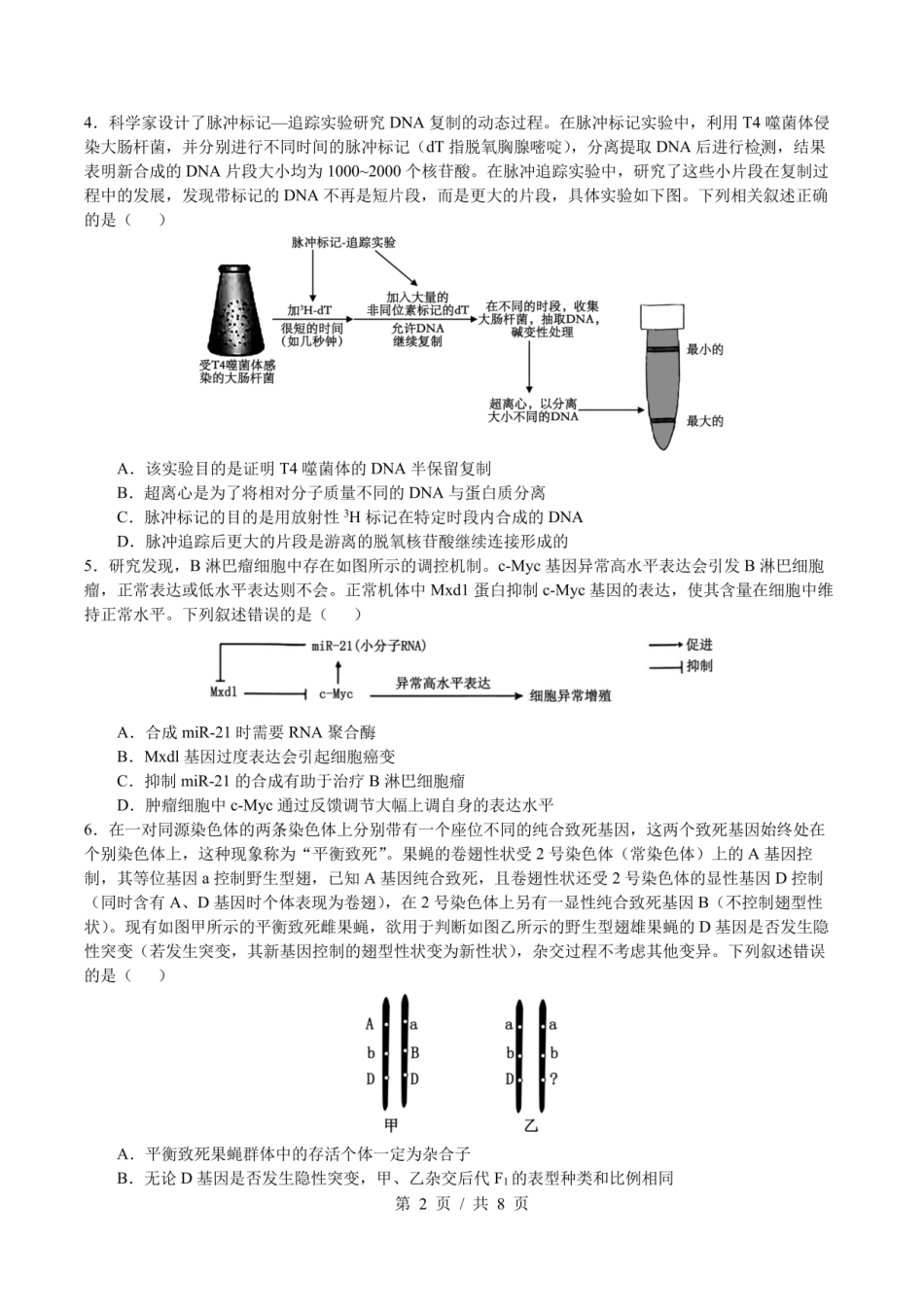 四川省成都市第七中学2024~2025学年度下期高2025届三诊模拟考试生物试题.pdf_第2页