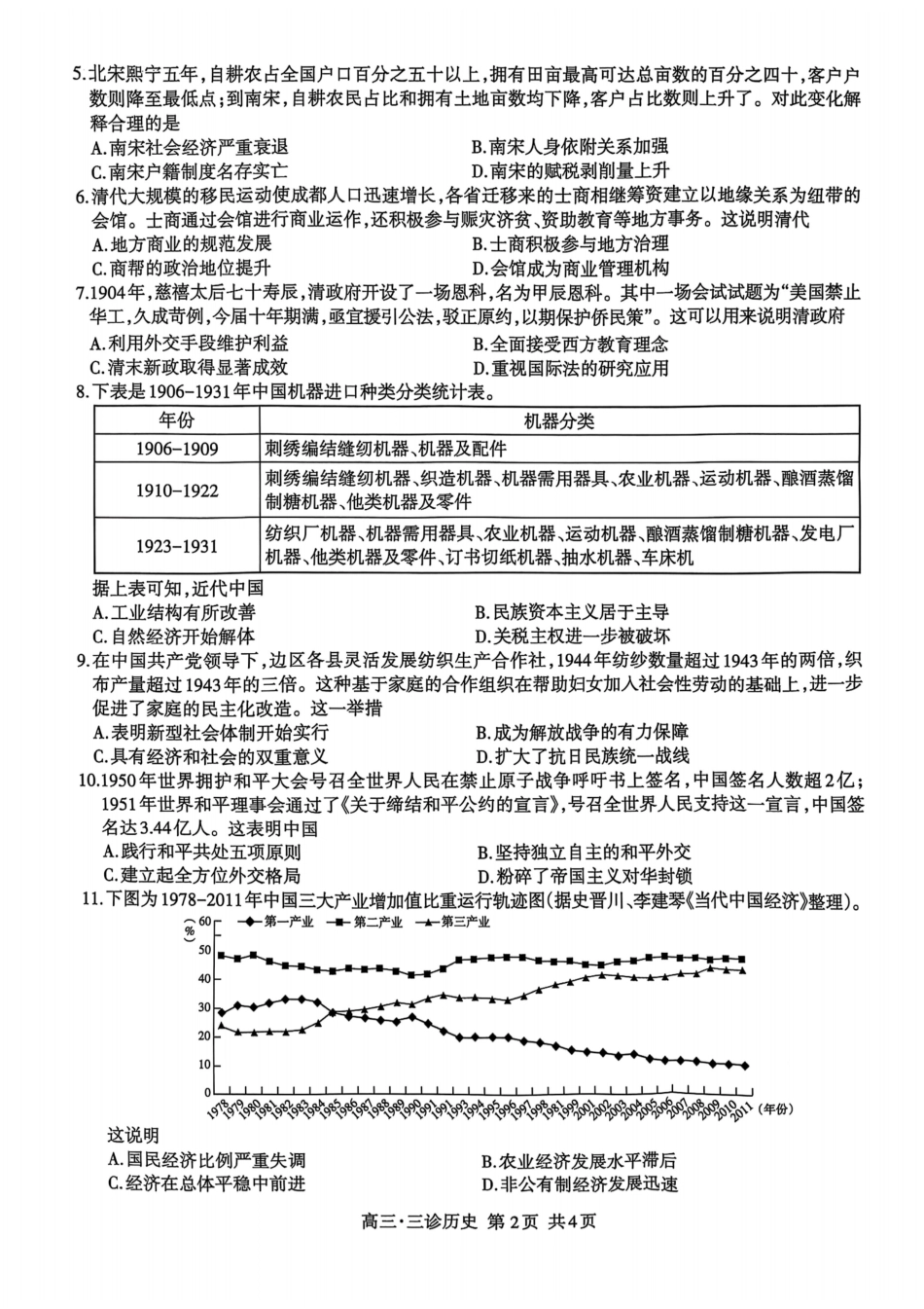 四川省泸州市高2022级第三次教学质量诊断性考试历史试题.pdf_第2页