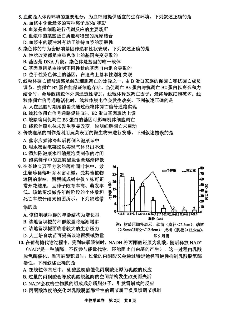 浙江省宁波市2025届高三下学期4月高考模拟考试（二模）生物试卷及答案.pdf_第2页