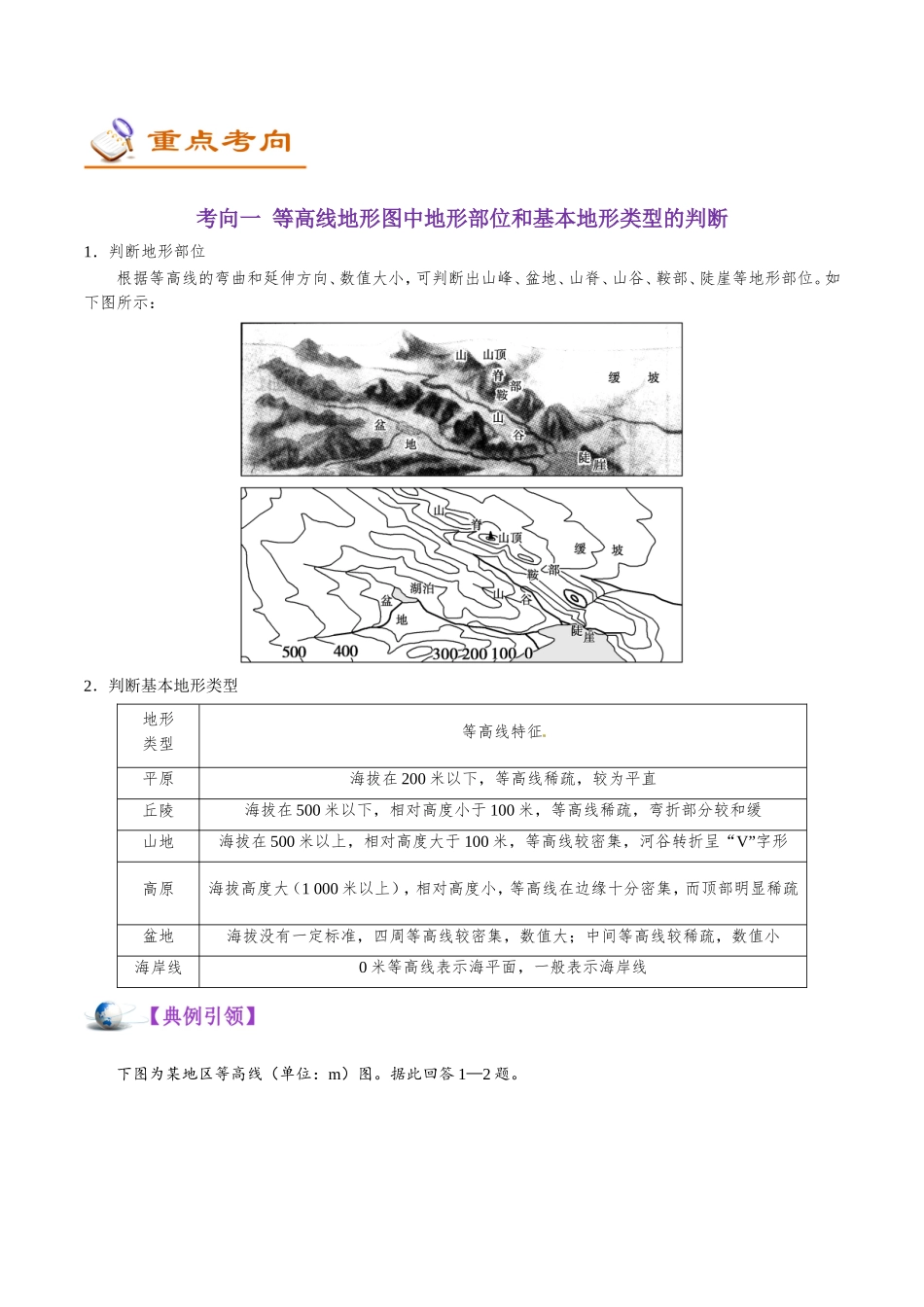 【高考地理考点专题】考点03 等高线地形图的判读及应用.doc_第2页