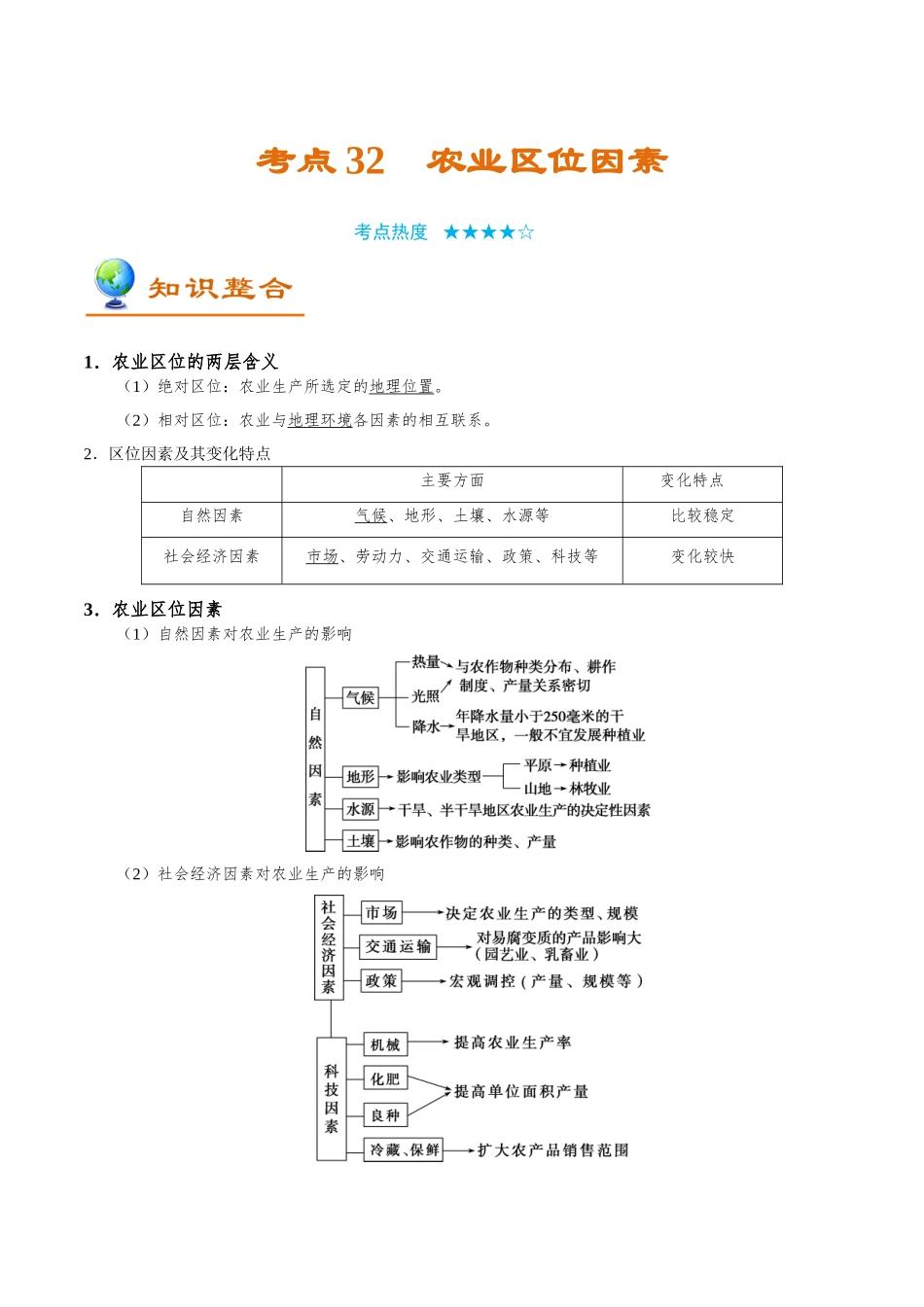 【高考地理考点专题】考点32 农业区位因素.doc_第1页