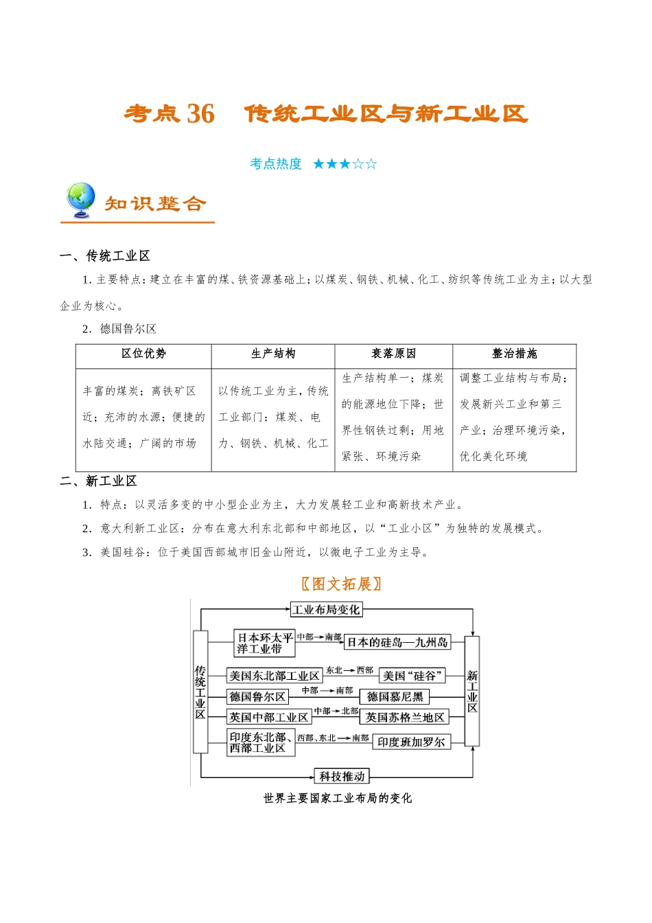 【高考地理考点专题】考点36 传统工业区与新工业区.doc_第1页