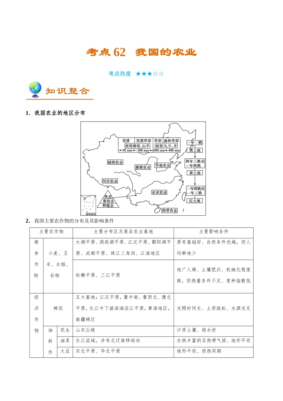 【高考地理考点专题】考点62 我国的农业.doc_第1页