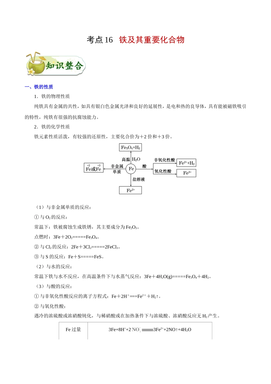 【高考化学考点专题】考点16 铁及其重要化合物.doc_第1页