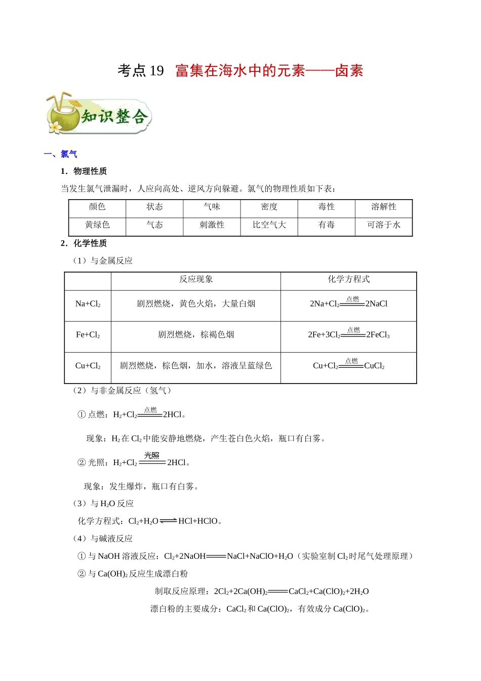 【高考化学考点专题】考点19 富集在海水中的元素—卤素.doc_第1页