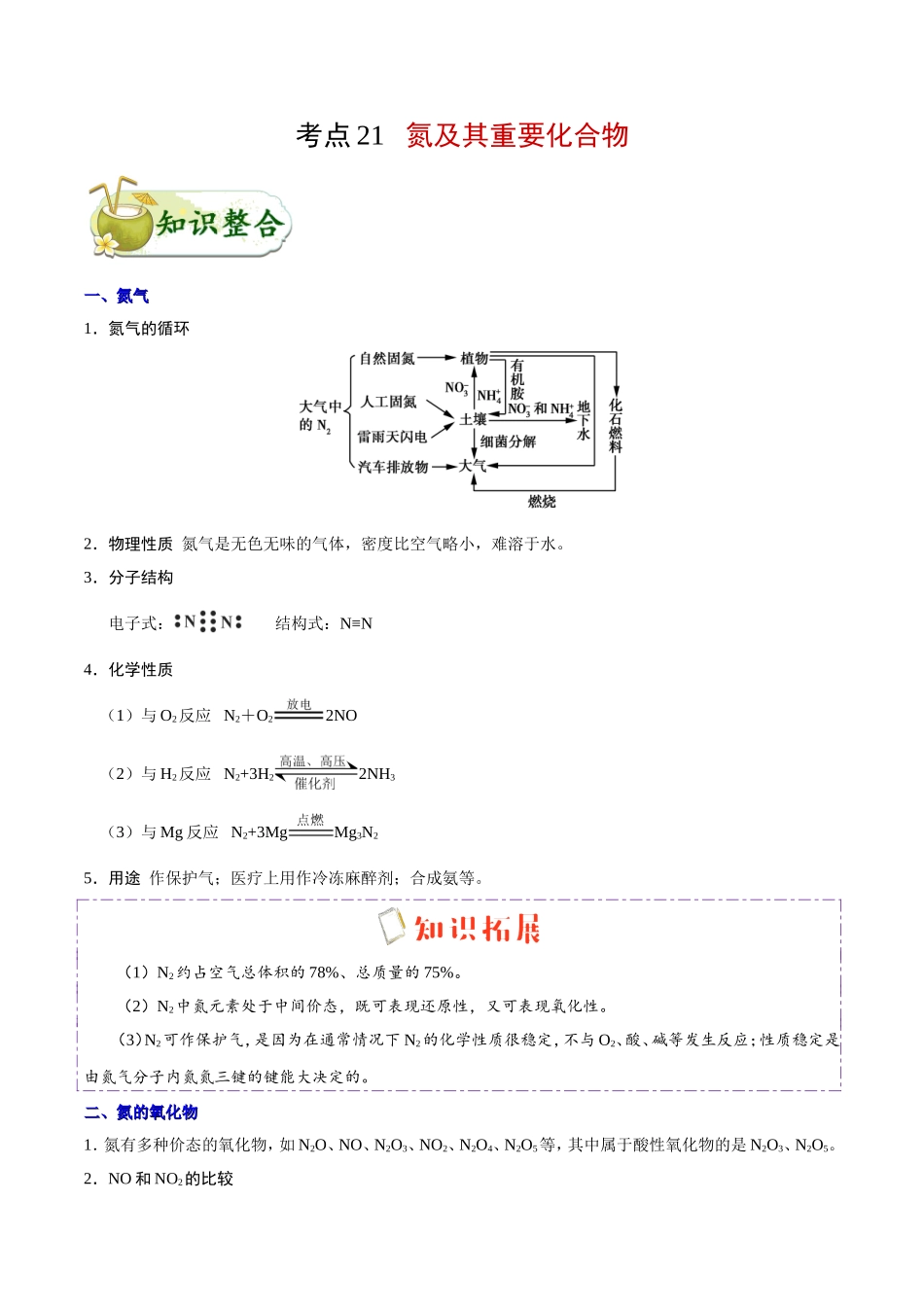 【高考化学考点专题】考点21 氮及其重要化合物.doc_第1页