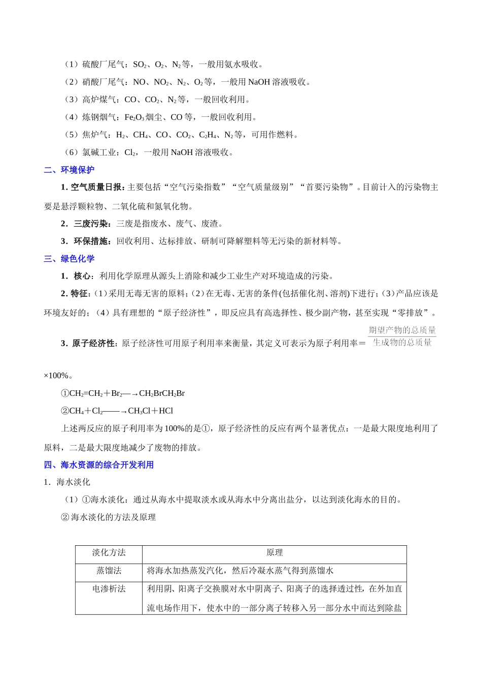 【高考化学考点专题】考点22 环境保护与绿色化学 海水资源的开发利用.doc_第2页