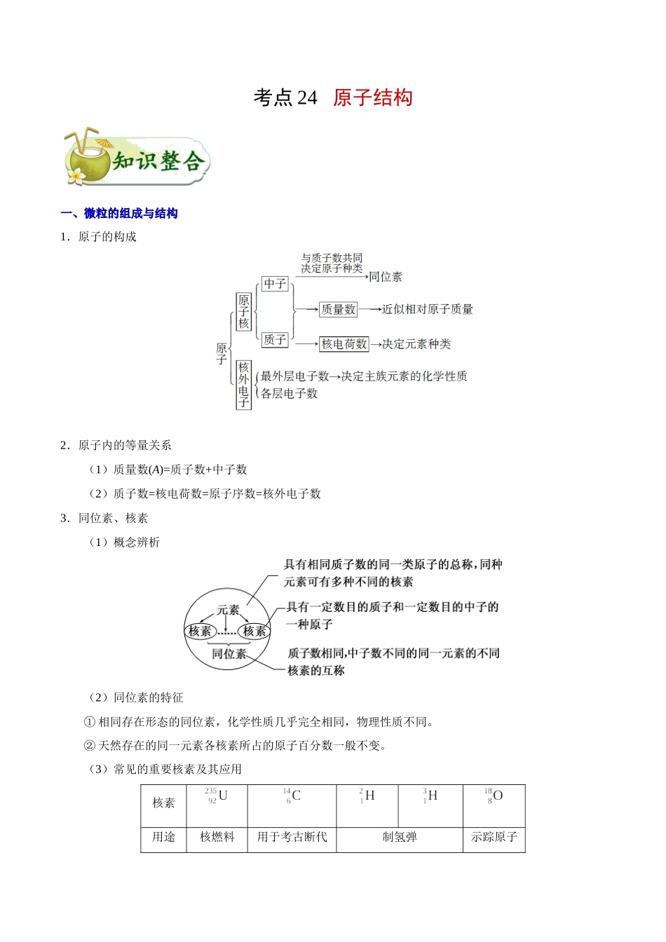 【高考化学考点专题】考点24 原子结构.doc_第1页
