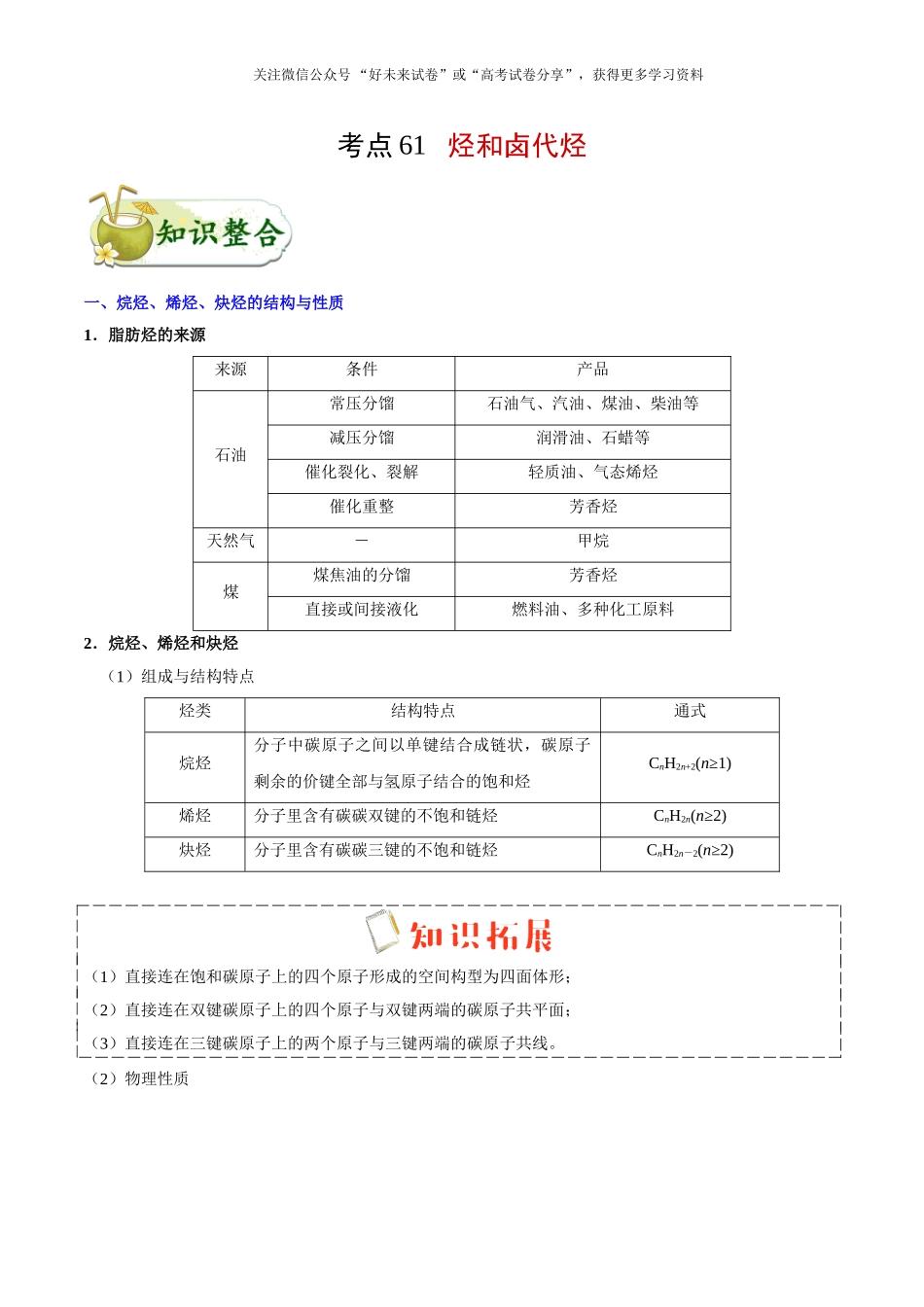 【高考化学考点专题】考点61 烃和卤代烃.doc_第1页