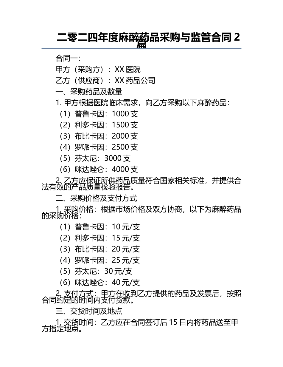二零二四年度麻醉药品采购与监管合同2篇.docx_第1页