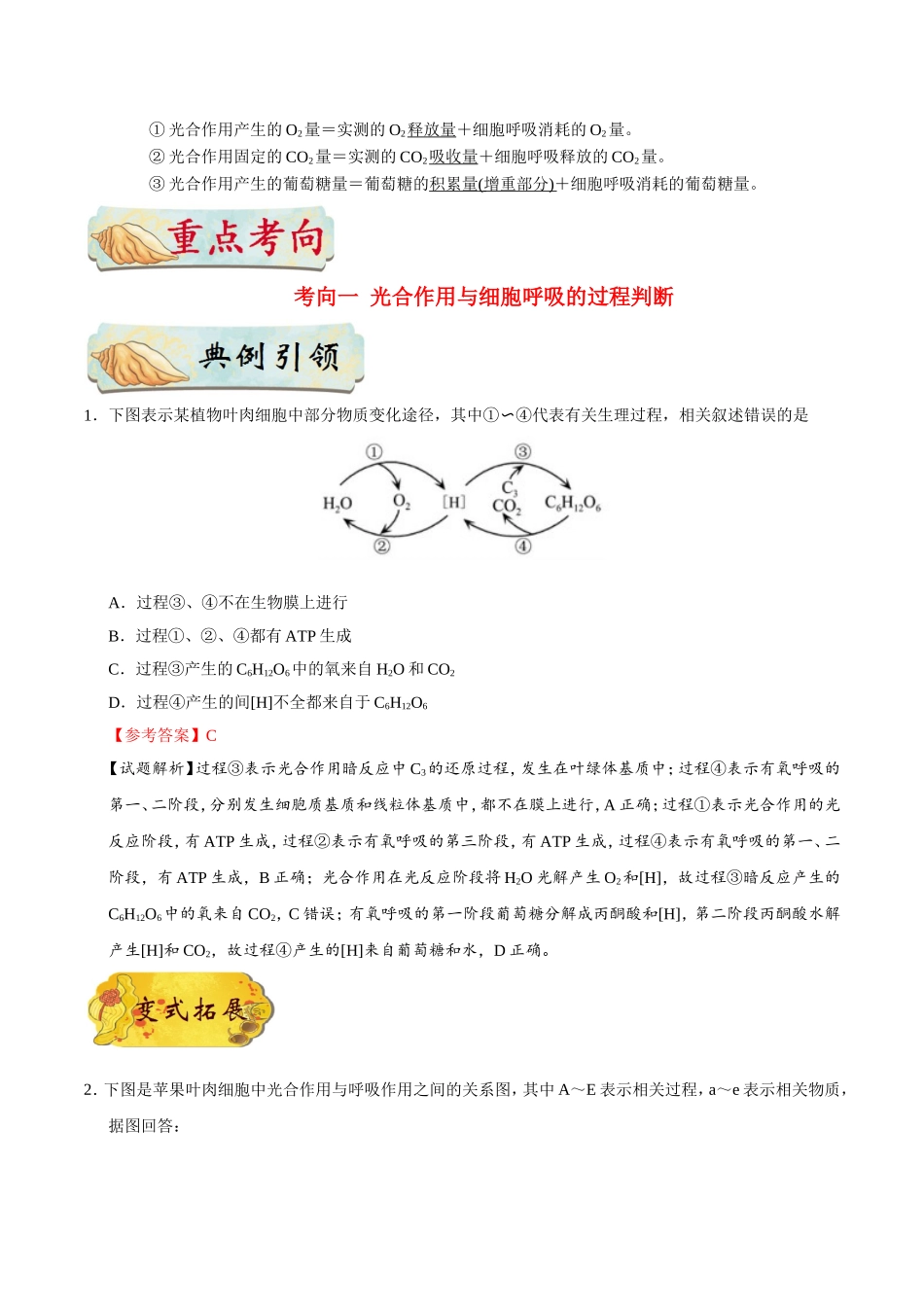 【高考生物考点专题】考点20 光合作用和细胞呼吸的综合.doc_第2页