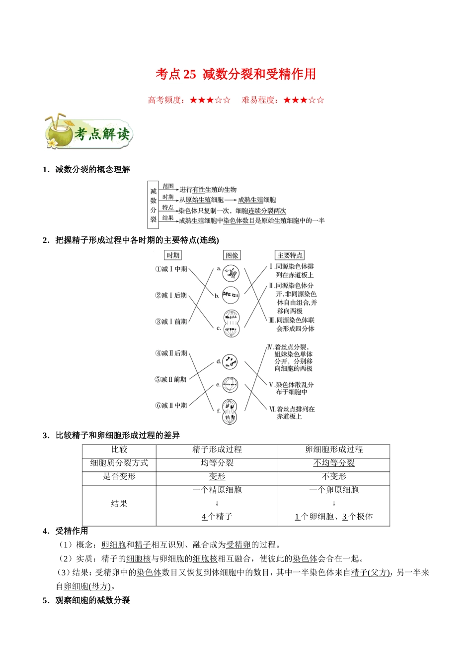 【高考生物考点专题】考点25 减数分裂和受精作用.doc_第1页