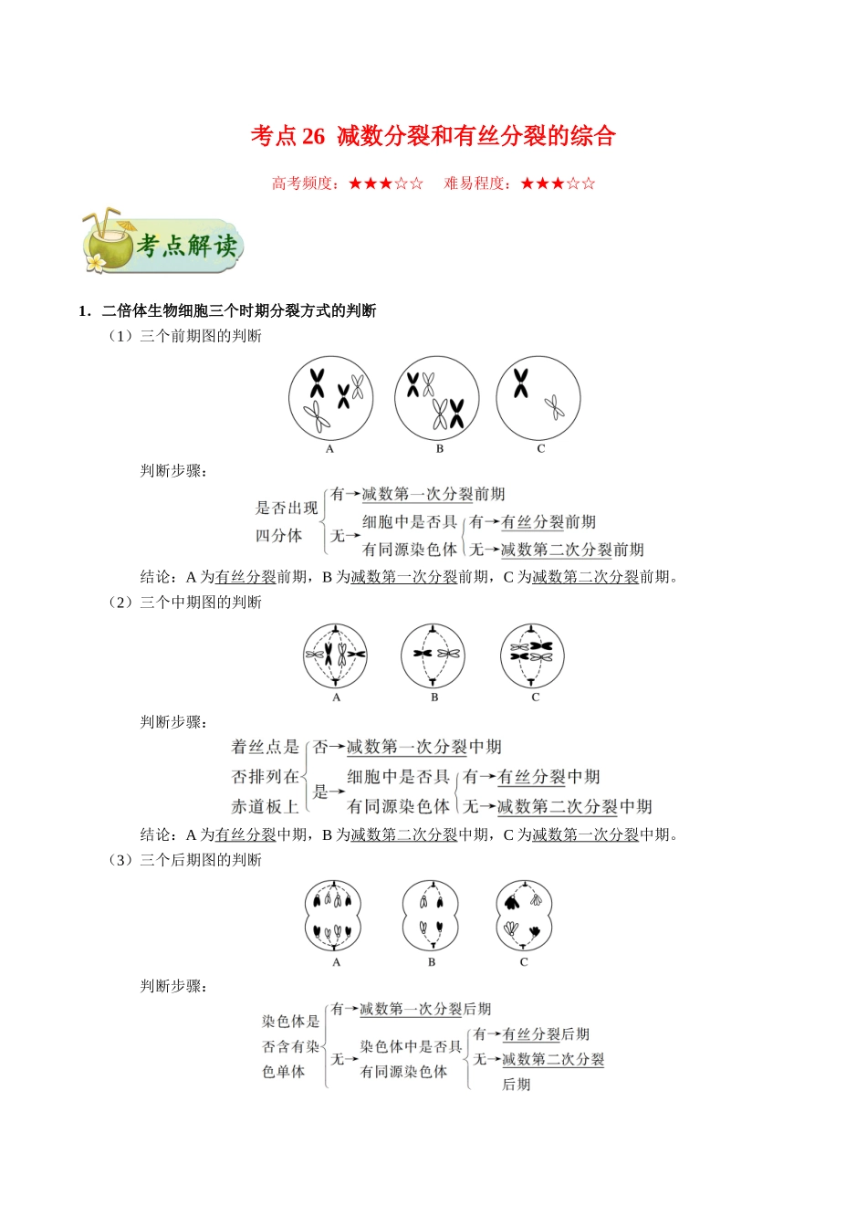 【高考生物考点专题】考点26 减数分裂和有丝分裂的综合.doc_第1页