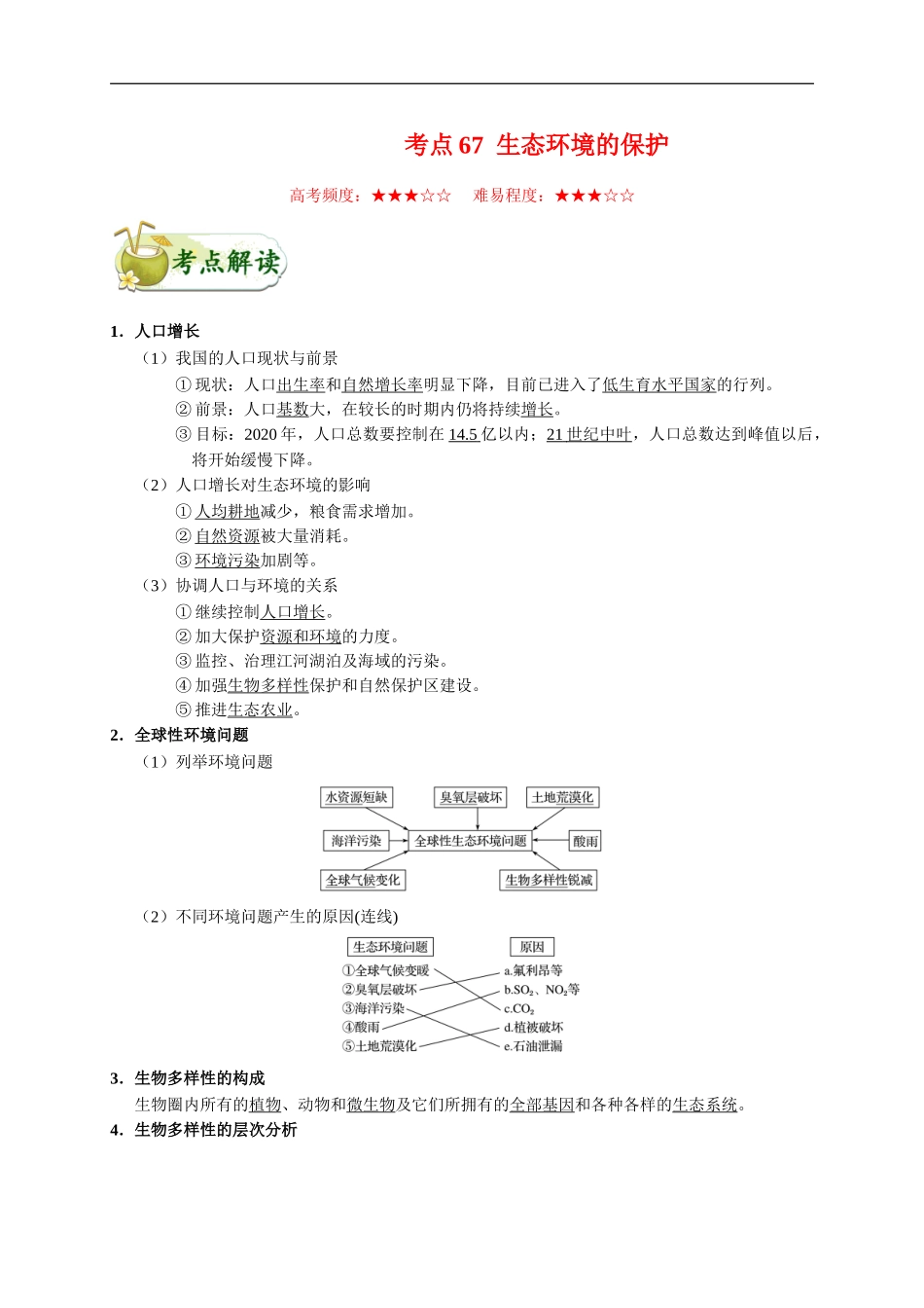 【高考生物考点专题】考点67 生态环境的保护.doc_第1页
