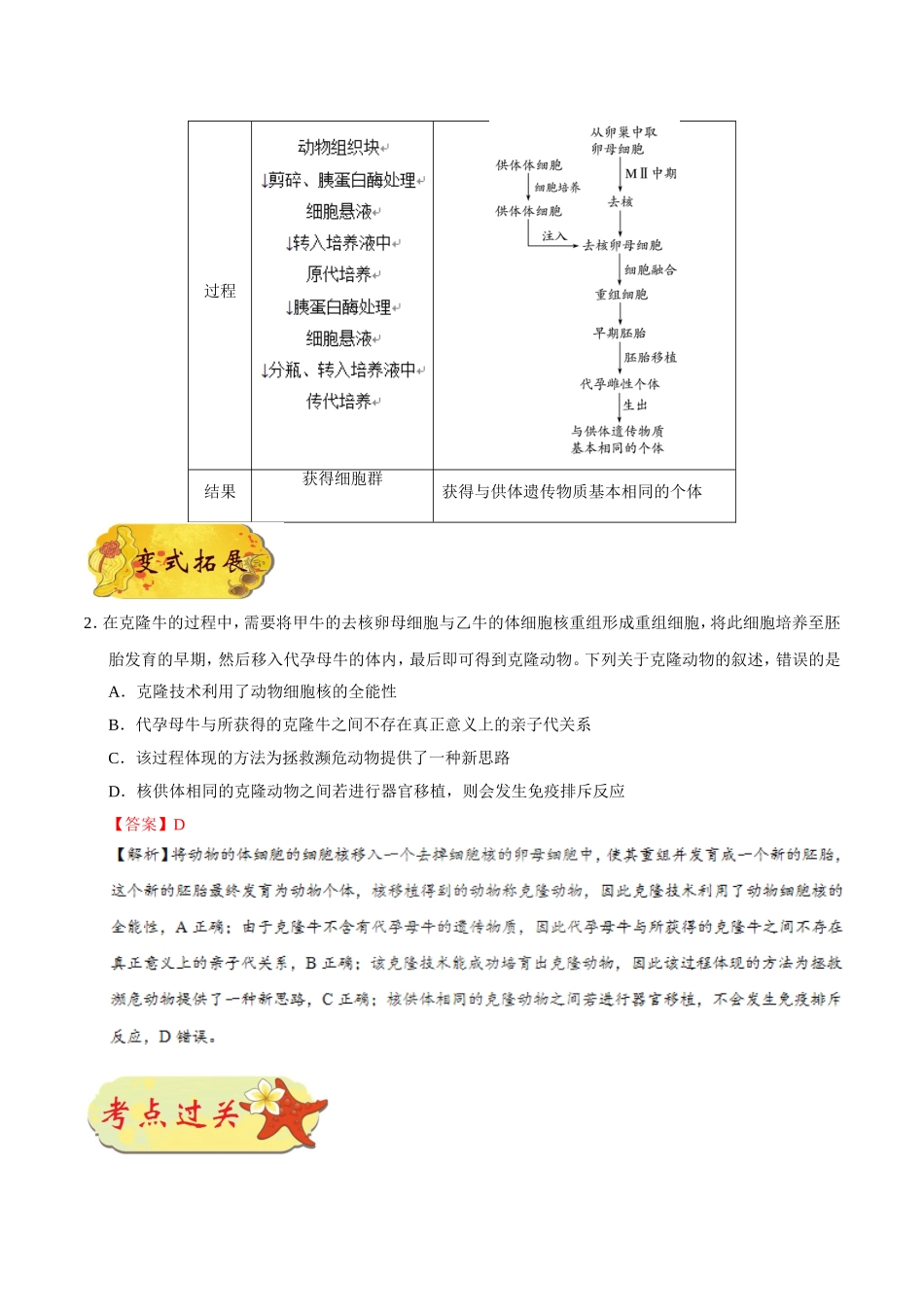 【高考生物考点专题】考点83 动物细胞培养和体细胞克隆.doc_第3页