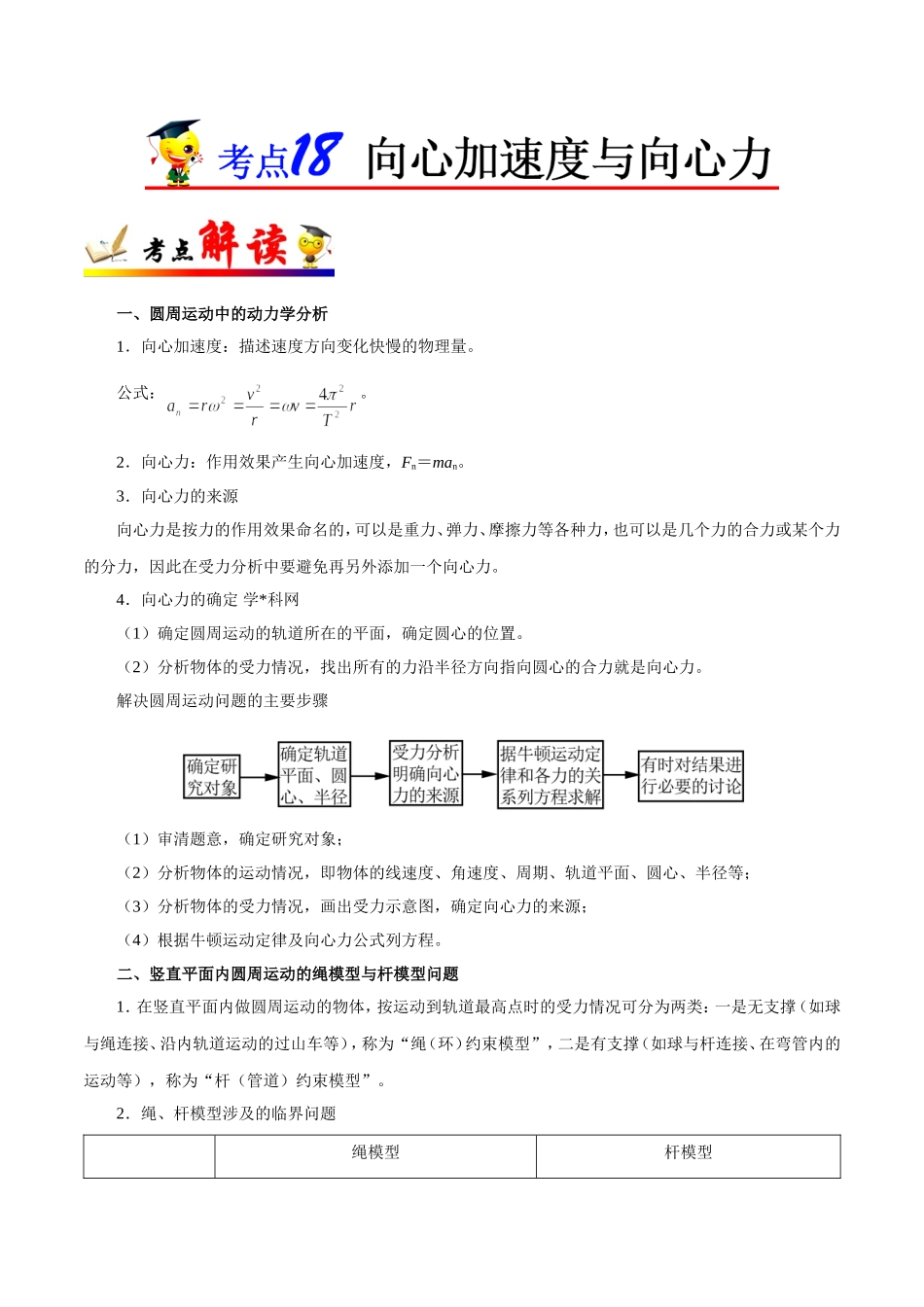 【高考物理考点专题】考点18 向心加速度与向心力.doc_第1页