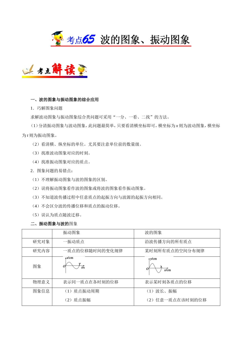 【高考物理考点专题】考点65 波的图象、振动图象.doc_第1页