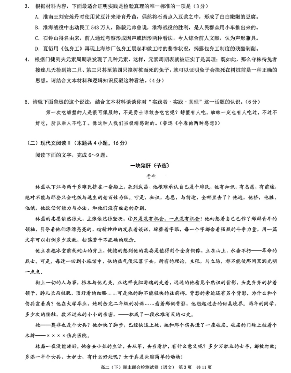 2024年春高二年级(下)学期期末联合检测考试试卷(7.3-7.4)(康德卷)语文试卷+答案.pdf_第3页