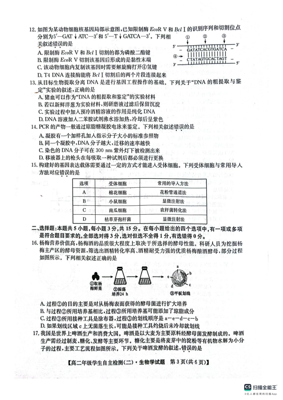 山东省菏泽市鄄城县第一中学2024-2025学年高二下学期4月月考生物试题（含答案）.pdf_第3页