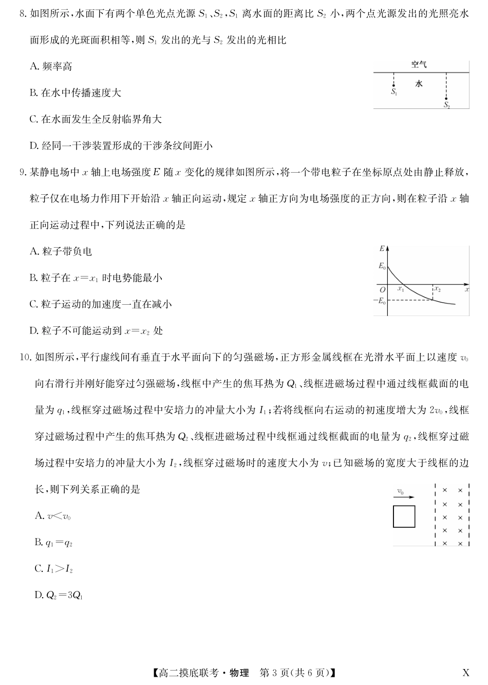 九师联盟2023-2024学年高二下学期6月摸底考试物理-摸底联考（X）.pdf_第3页