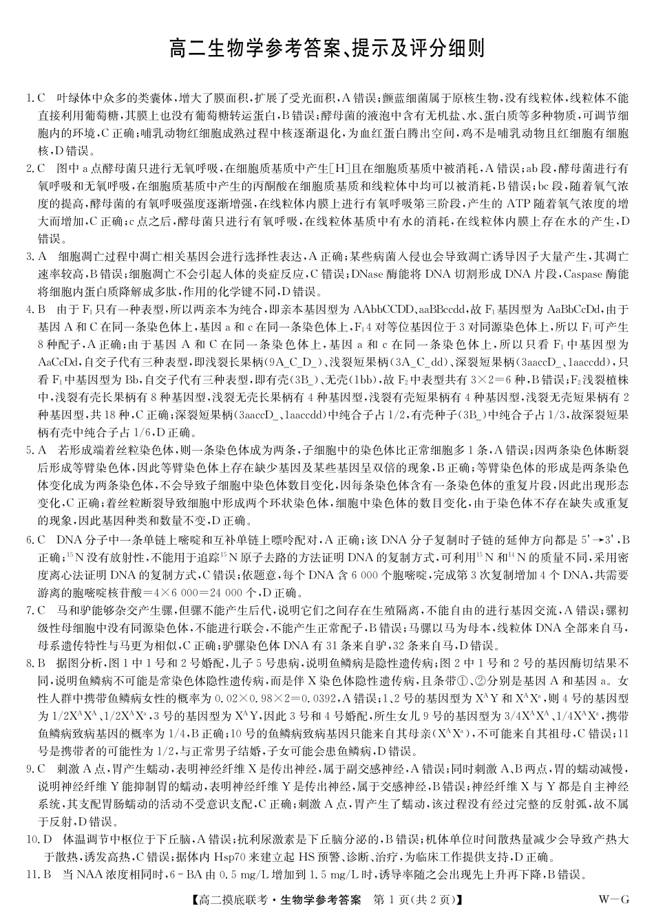 九师联盟第25届全国重点高中2023-2024学年高二下学期联合考试级6月摸底联考生物试题(A3版)参考答案.pdf_第1页