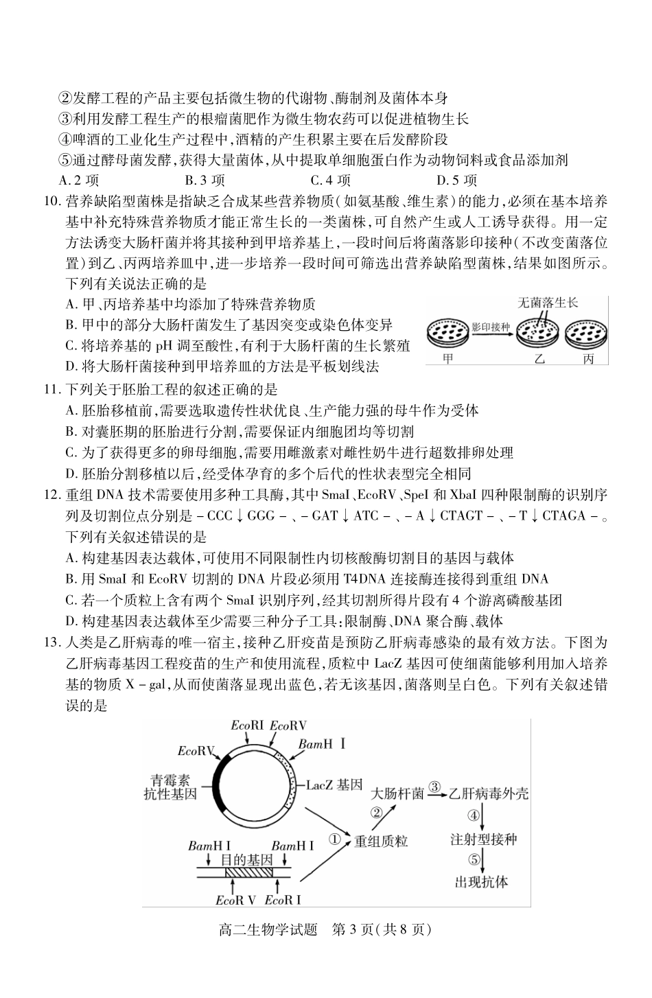 山西省运城市2023-2024学年高二第二学期期末调研测试试卷生物试卷.pdf_第3页