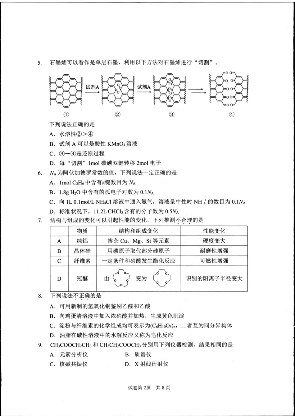 浙江省杭州市2023-2024学年高二下学期6月期末考试化学试题.pdf_第2页