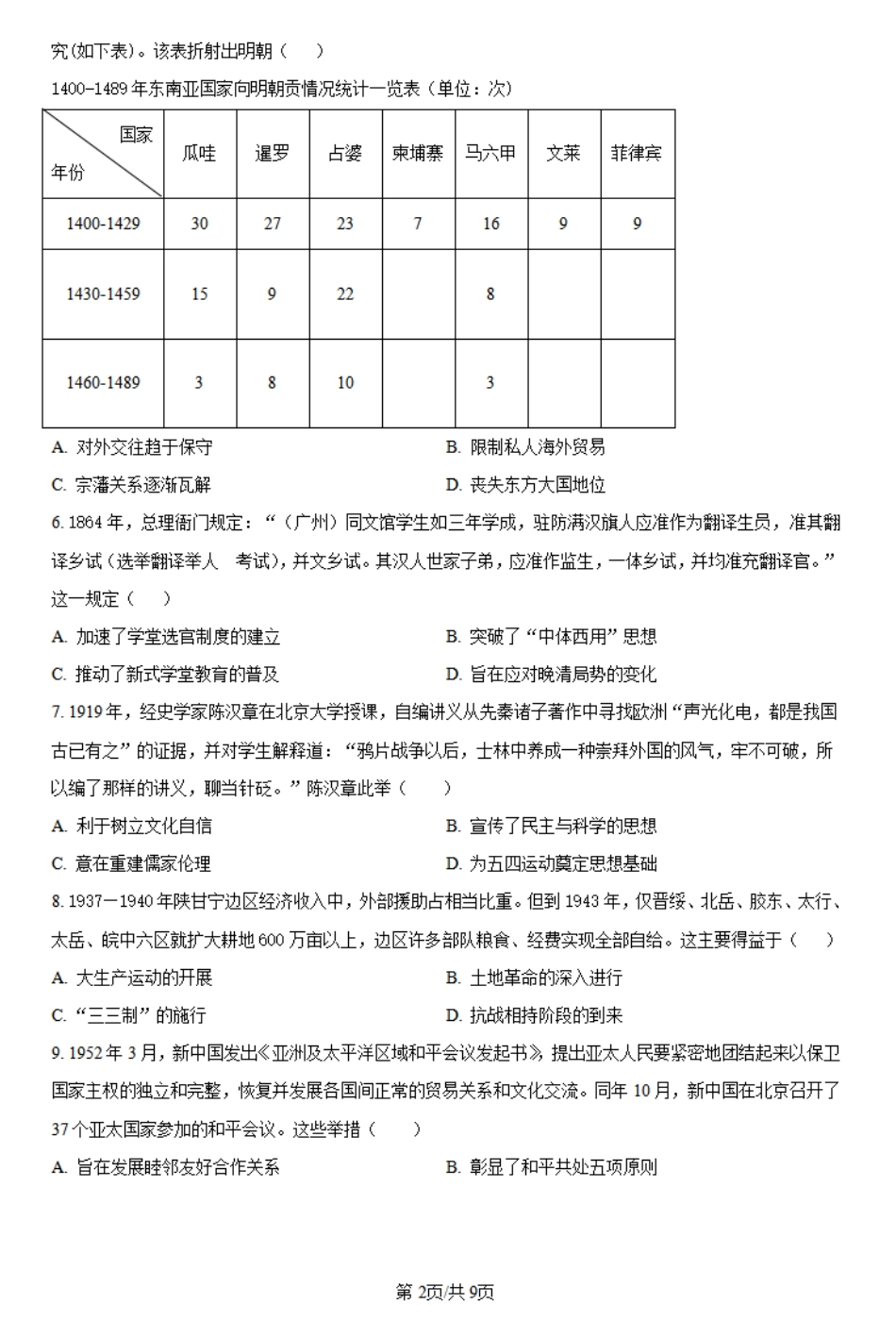湖北省武汉市华中师范大学第一附属中学2023-2024学年高二下学期期中检测历史试题.pdf_第2页